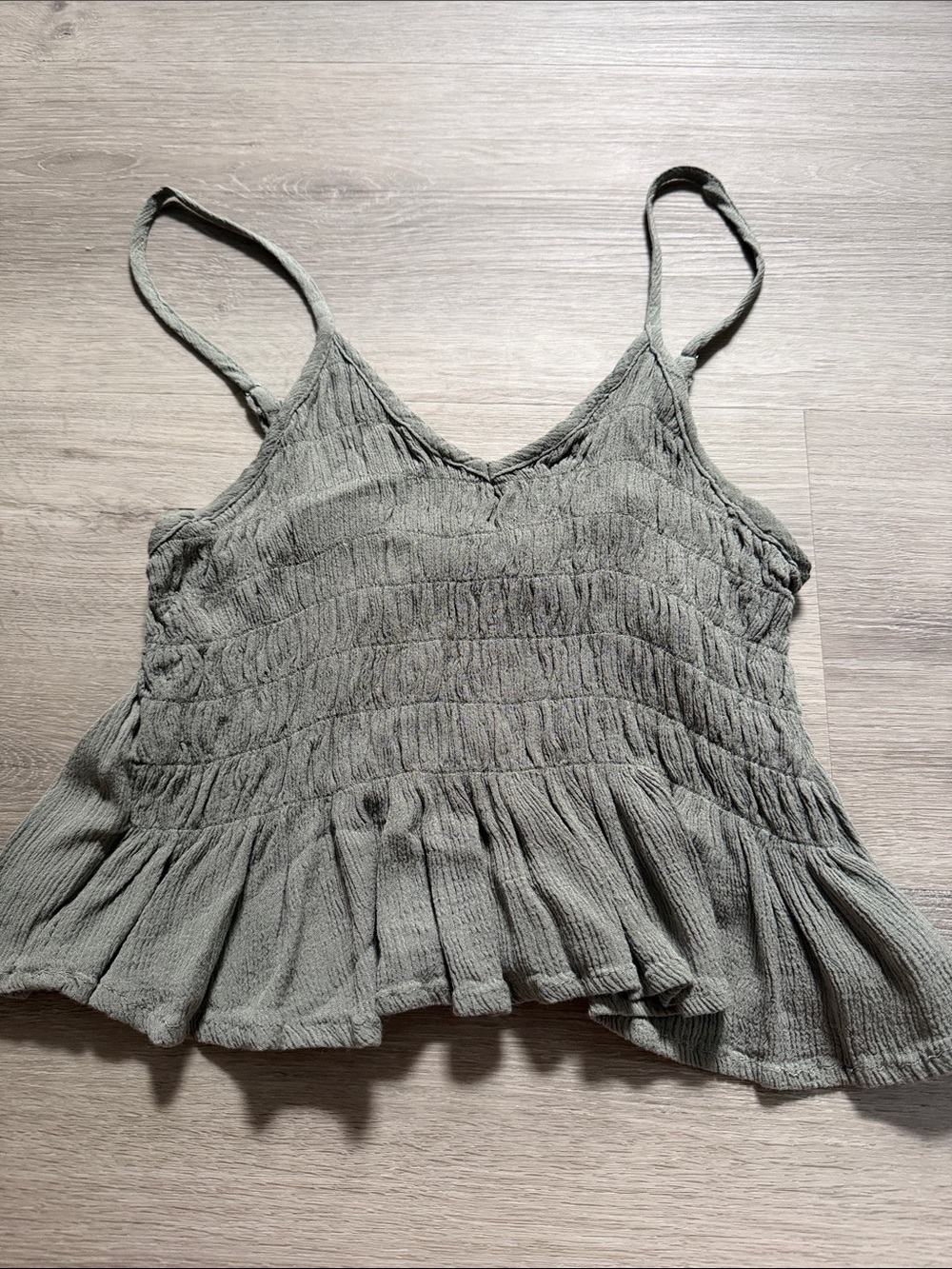 Ocean Drive Olive Green Smocked Ruffle Camisole